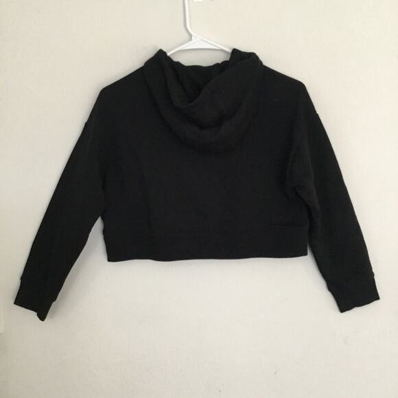 Nike Size M Black With White Logo Boxy Cropped Hooded Sweatshirt Junior - Picture 2 of 7